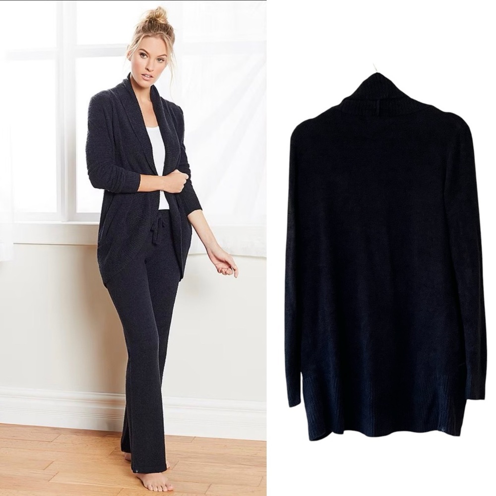 Barefoot Dreams CozyChic Lite‎ Circle Cardi Open Front Cardigan in Black